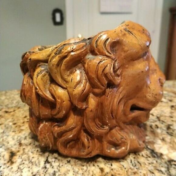 Vintage Tiger Head Detailed Ceramic Planter Made in Italy Vintage MCM Signed - Picture 3 of 12